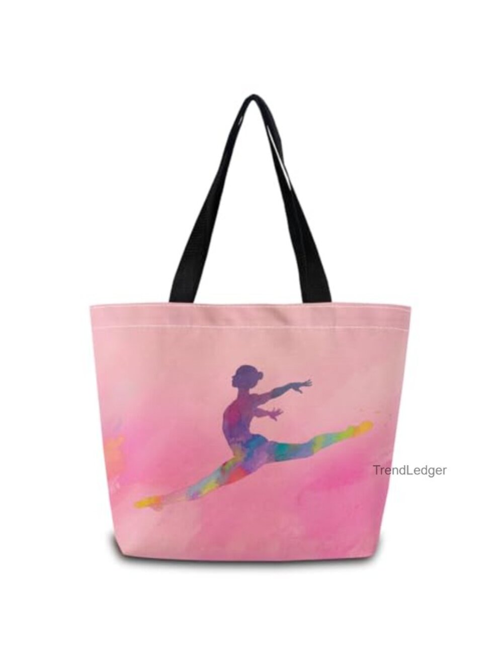 Gymnastics Print Polyester Tote Bag Reusable Grocery Shoulder Bag